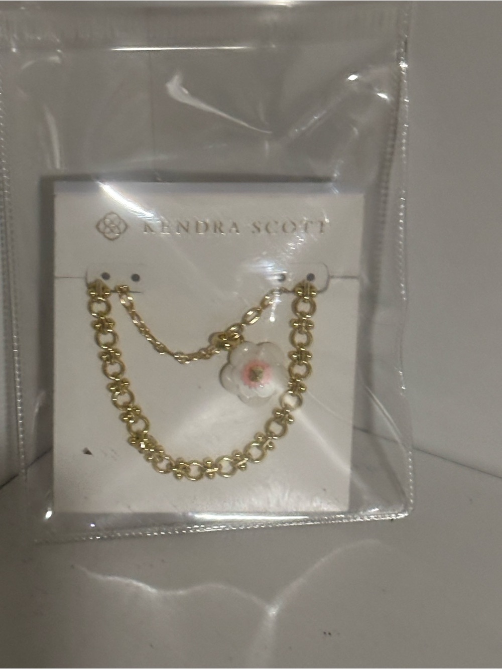 Kendra Scott Gold Necklace with White and Pink Daisy Flower Charm, NET